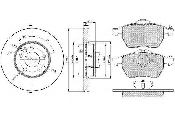 Комплект тормозов, дисковый тормозной механизм ICER 31139-1093
