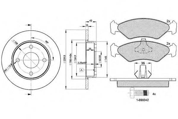 Комплект тормозов, дисковый тормозной механизм REMSA 28502