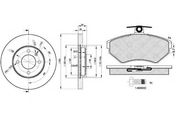 Комплект тормозов, дисковый тормозной механизм ICER 31156-3790