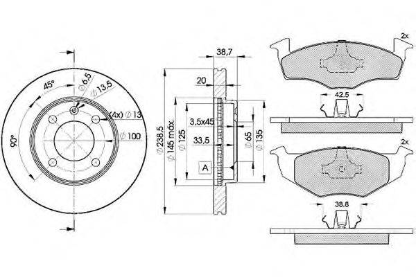 Комплект тормозов, дисковый тормозной механизм REMSA 60904