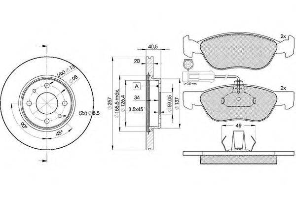 Комплект тормозов, дисковый тормозной механизм ICER 31243-5056