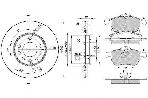 Комплект тормозов, дисковый тормозной механизм ICER 31248-9060