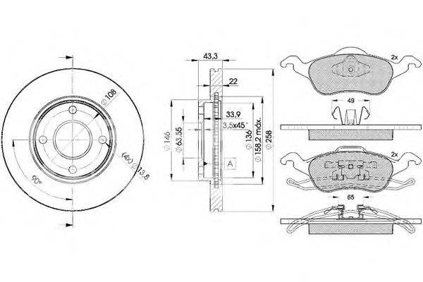 Комплект тормозов, дисковый тормозной механизм ICER 31264-5344