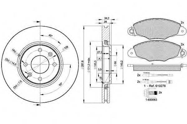 Комплект тормозов, дисковый тормозной механизм ICER 31278-4753