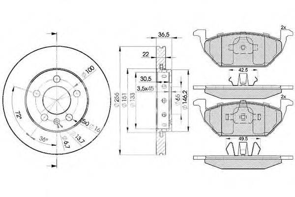Комплект тормозов, дисковый тормозной механизм ICER 31338-5602