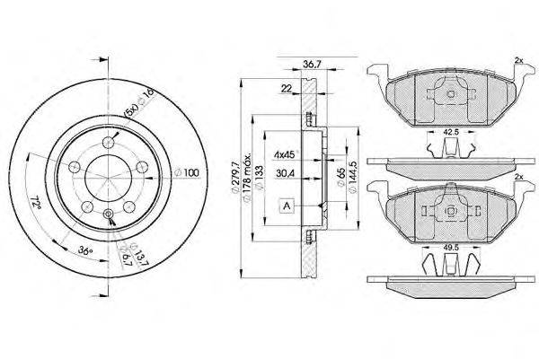 Комплект тормозов, дисковый тормозной механизм ICER 31338-5603