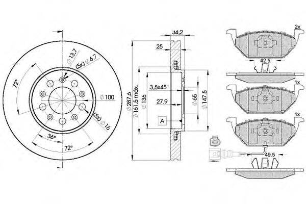 Комплект тормозов, дисковый тормозной механизм ICER 31349-5604