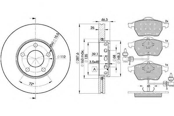 Комплект тормозов, дисковый тормозной механизм ICER 31362-4063