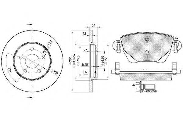 Комплект тормозов, дисковый тормозной механизм ICER 31381-6768