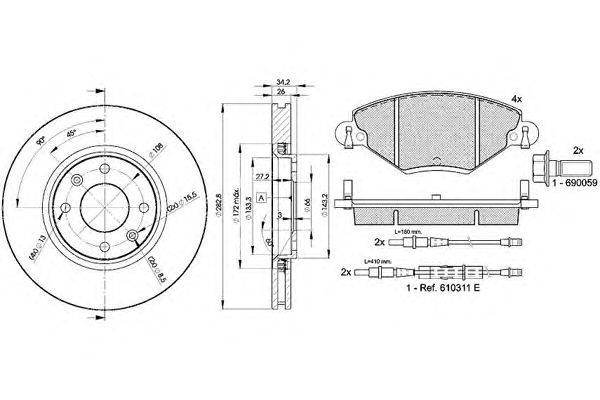 Комплект тормозов, дисковый тормозной механизм ICER 31419-4752