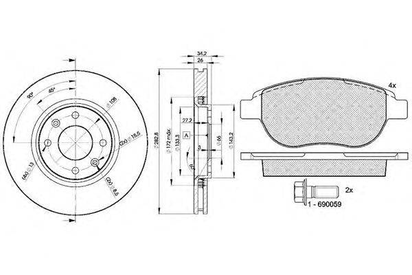Комплект тормозов, дисковый тормозной механизм ICER 31429-4752