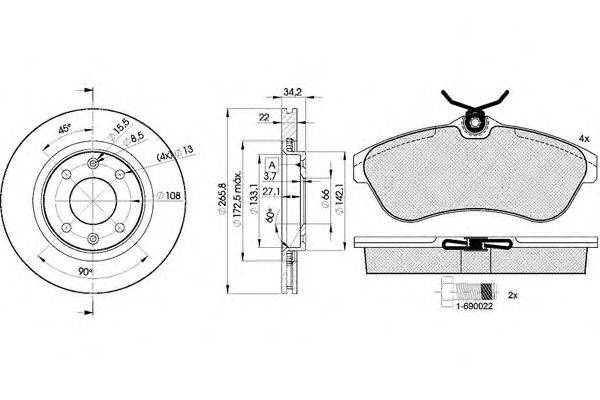 Комплект тормозов, дисковый тормозной механизм ICER 31451-4750