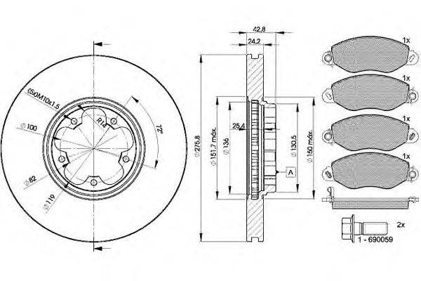 Комплект тормозов, дисковый тормозной механизм ICER 31498-5612