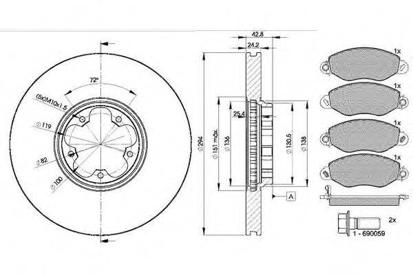 Комплект тормозов, дисковый тормозной механизм ICER 314985613