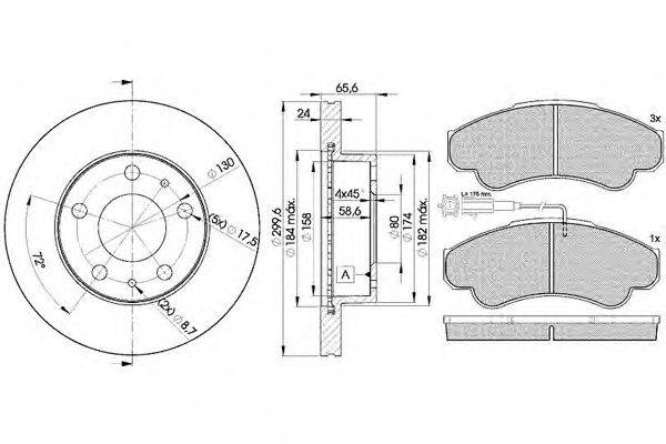 Комплект тормозов, дисковый тормозной механизм ICER 31522-4682