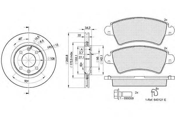 Комплект тормозов, дисковый тормозной механизм ICER 31525-4750