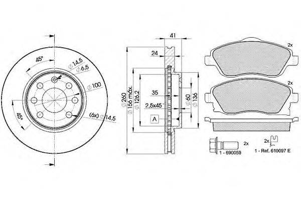 Комплект тормозов, дисковый тормозной механизм REMSA 77403
