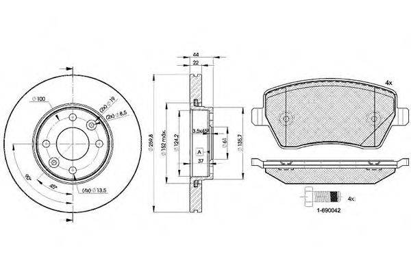 Комплект тормозов, дисковый тормозной механизм ICER 31534-7795