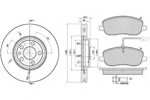 Комплект тормозов, дисковый тормозной механизм REMSA 87900
