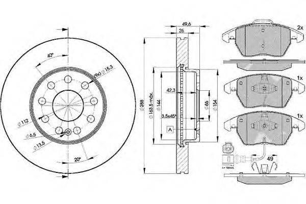 Комплект тормозов, дисковый тормозной механизм ICER 31567-5615