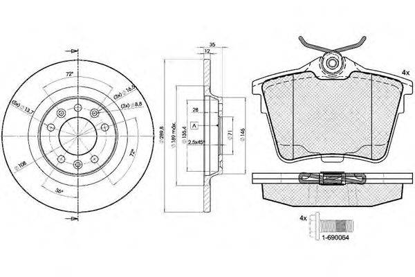 Комплект тормозов, дисковый тормозной механизм ICER 31658-4609