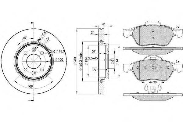 Комплект тормозов, дисковый тормозной механизм ICER 318607829