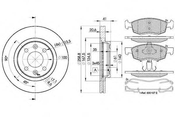 Комплект тормозов, дисковый тормозной механизм REMSA 17201
