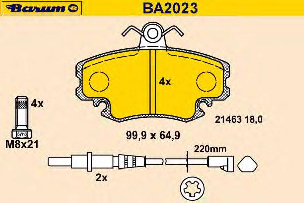 Комплект тормозных колодок, дисковый тормоз BARUM BA2023