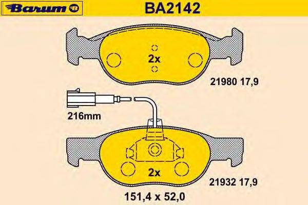 Комплект тормозных колодок, дисковый тормоз BARUM BA2142