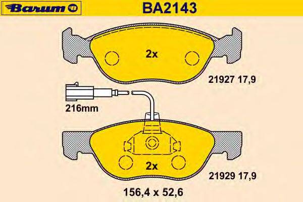 Комплект тормозных колодок, дисковый тормоз BARUM BA2143