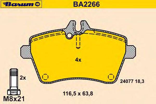 Комплект тормозных колодок, дисковый тормоз BARUM BA2266