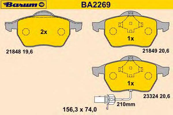 Комплект тормозных колодок, дисковый тормоз BARUM BA2269