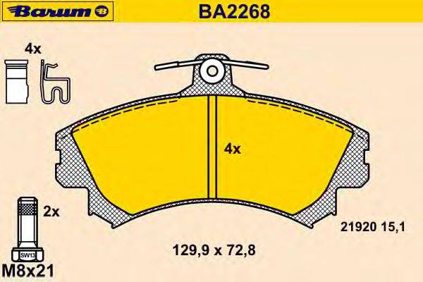 Комплект тормозных колодок, дисковый тормоз BARUM BA2268
