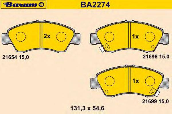 Комплект тормозных колодок, дисковый тормоз BARUM BA2274