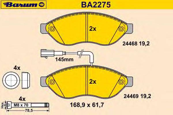 Комплект тормозных колодок, дисковый тормоз BARUM BA2275