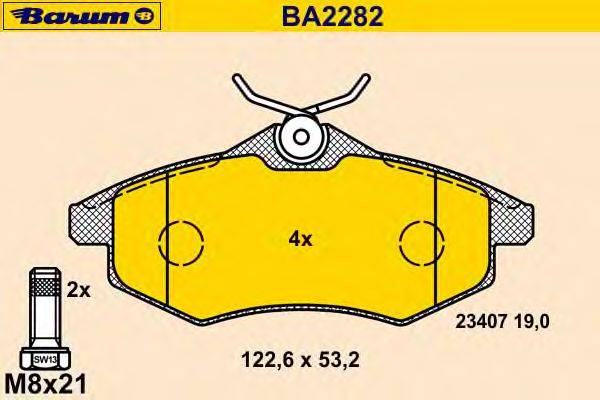 Комплект тормозных колодок, дисковый тормоз BARUM BA2282