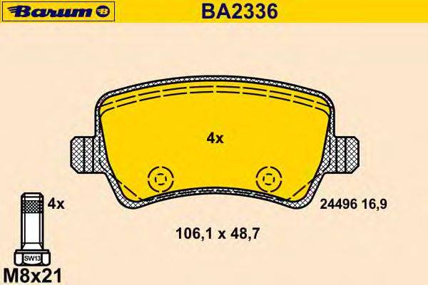 Комплект тормозных колодок, дисковый тормоз BARUM 24496