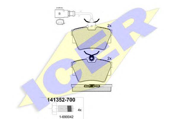 Комплект тормозных колодок, дисковый тормоз ICER 141352-700