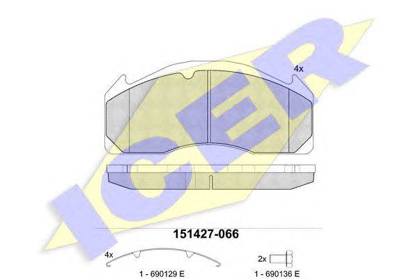 Комплект тормозных колодок, дисковый тормоз ICER 151427