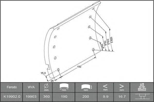 Комплект тормозных башмаков, барабанные тормоза ABEX 19903