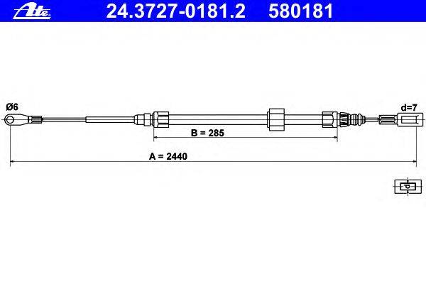 Трос, стояночная тормозная система ATE 24.3727-0181.2
