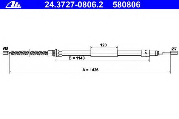 Трос, стояночная тормозная система ATE 24.3727-0806.2