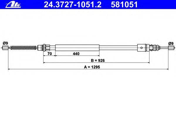 Трос, стояночная тормозная система ATE 24.3727-1051.2