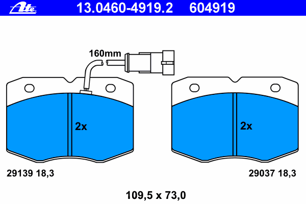 Комплект тормозных колодок, дисковый тормоз ATE 13.0460-4919.2