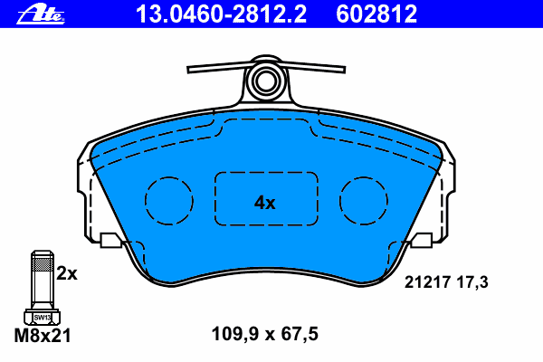 Комплект тормозных колодок, дисковый тормоз ATE 13.0460-2812.2