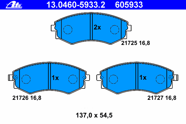 Комплект тормозных колодок, дисковый тормоз ATE 21726