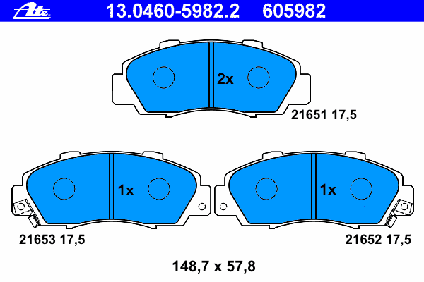 Комплект тормозных колодок, дисковый тормоз ATE 13.0460-5982.2