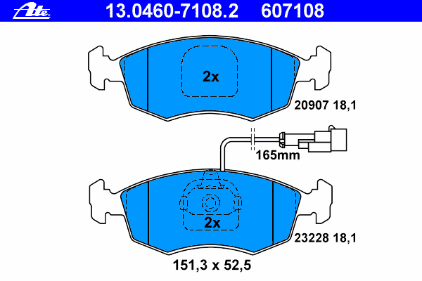 Комплект тормозных колодок, дисковый тормоз ATE 13046071082