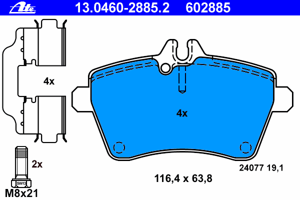 Комплект тормозных колодок, дисковый тормоз ATE 13.0460-2885.2