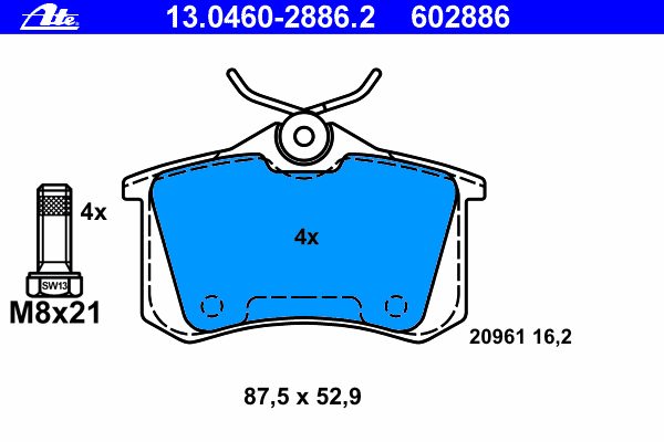 Комплект тормозных колодок, дисковый тормоз ATE 13046028862